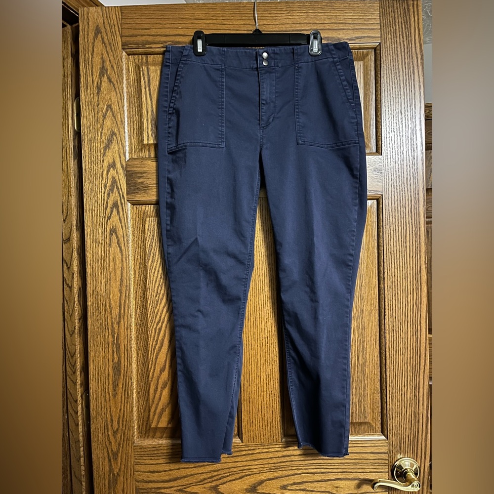Tinsel Deep Blue Trousers with patch pockets and frayed finish. Size 29